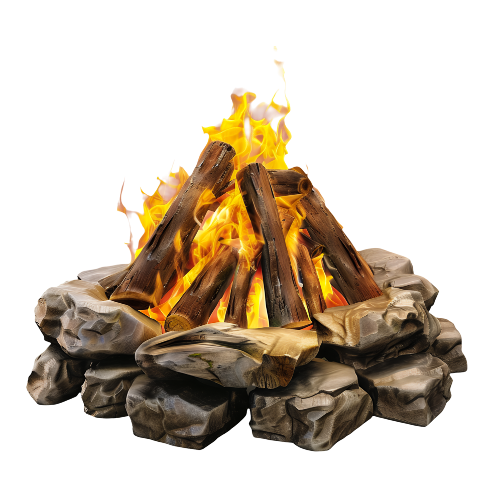 Ultrarealistic Campfire with Burning Wood Isolated on Transparent Background png