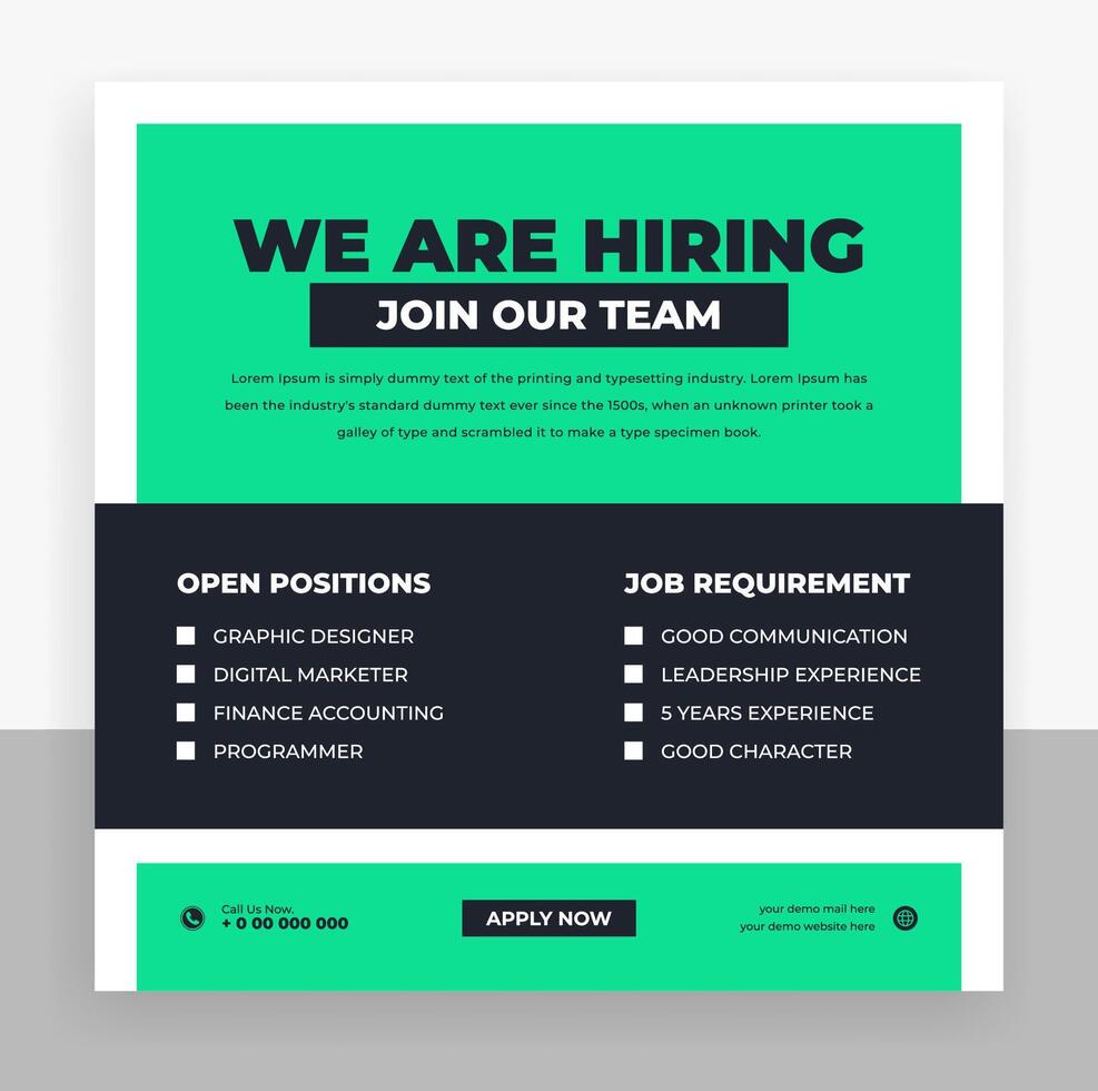 We are hiring job vacancy social media post design vector