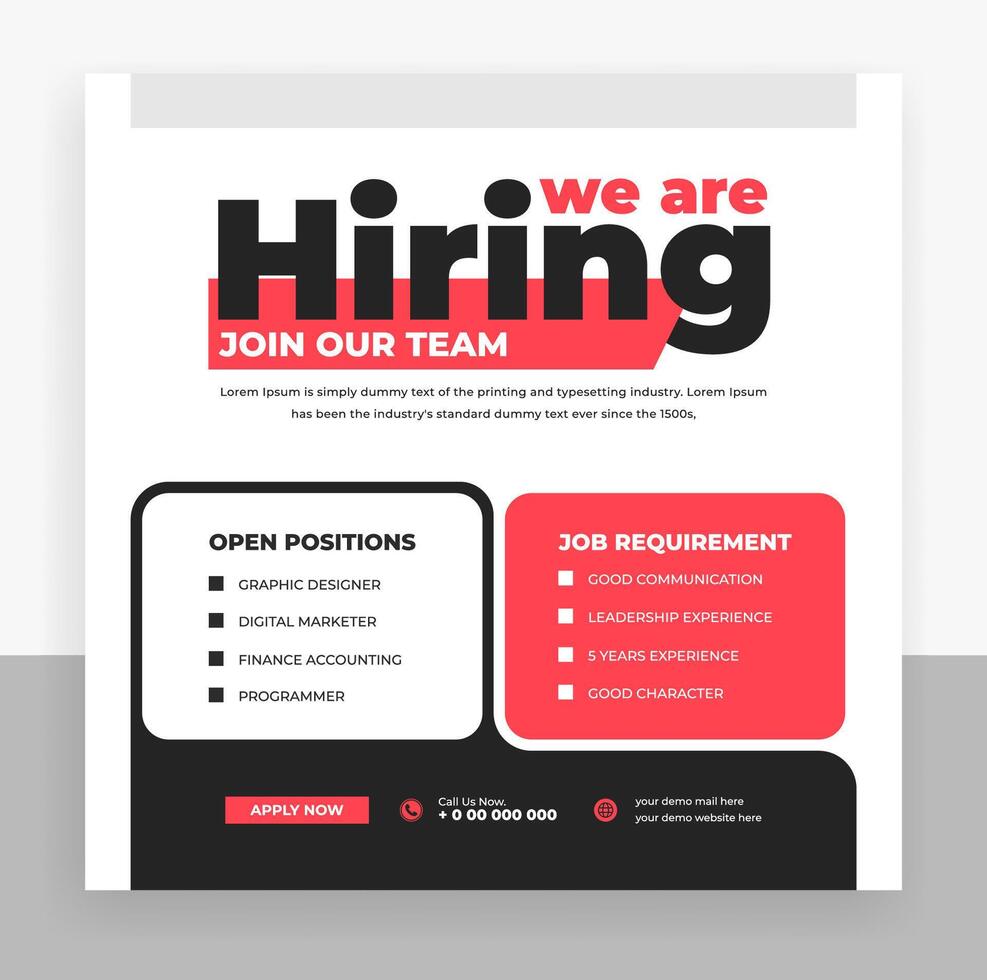 We are hiring job vacancy social media post design vector