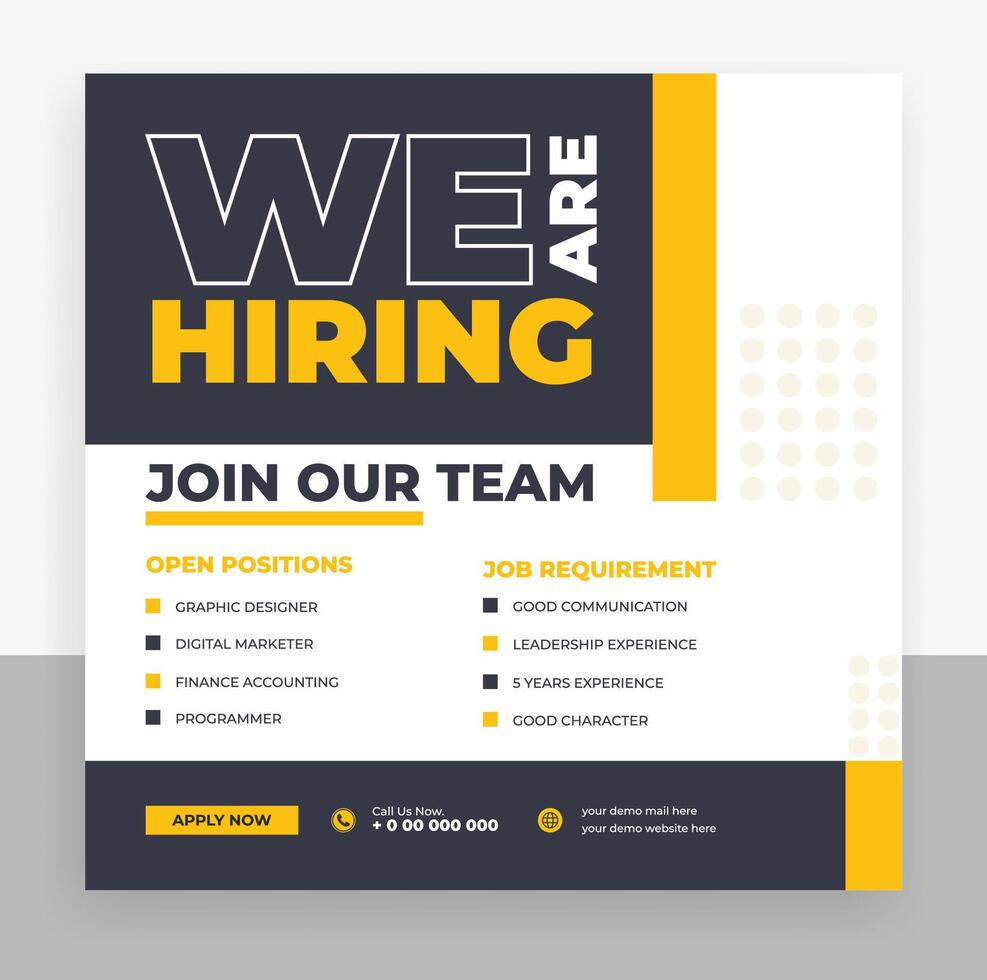 We are hiring job vacancy social media post design vector