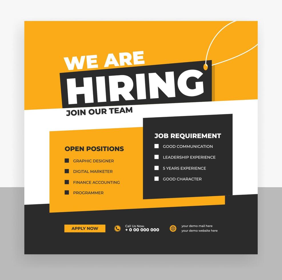 We are hiring job vacancy social media post design vector