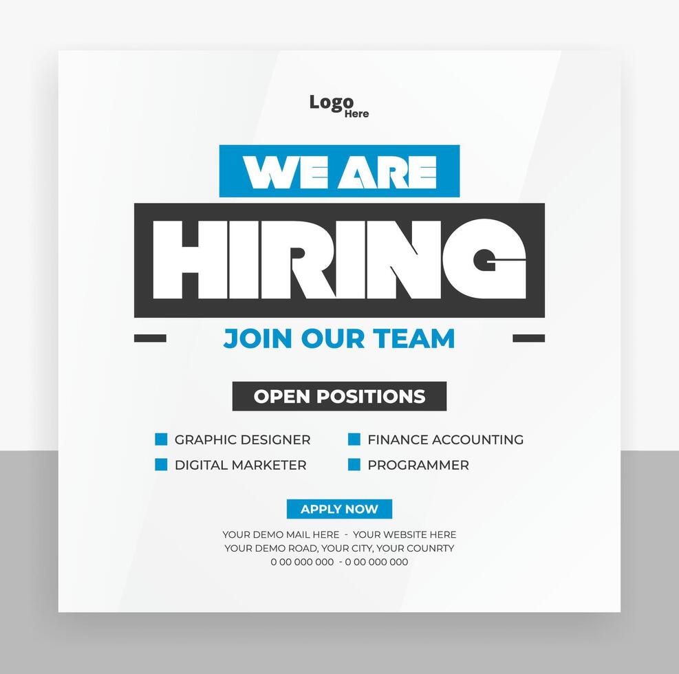We are hiring job vacancy social media post design vector