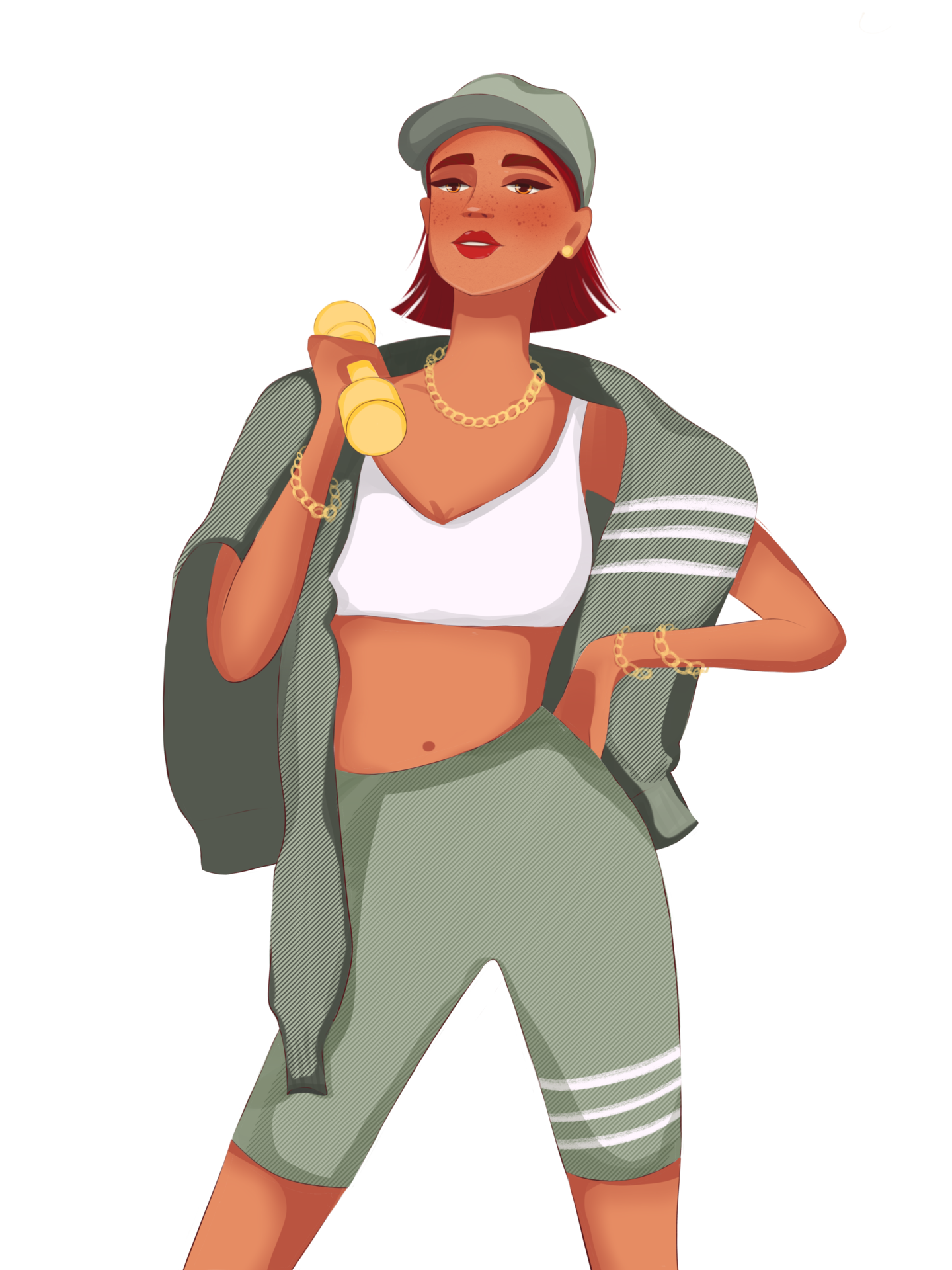 Beautiful girl doing sports with dumbbells, fitness, slim figure