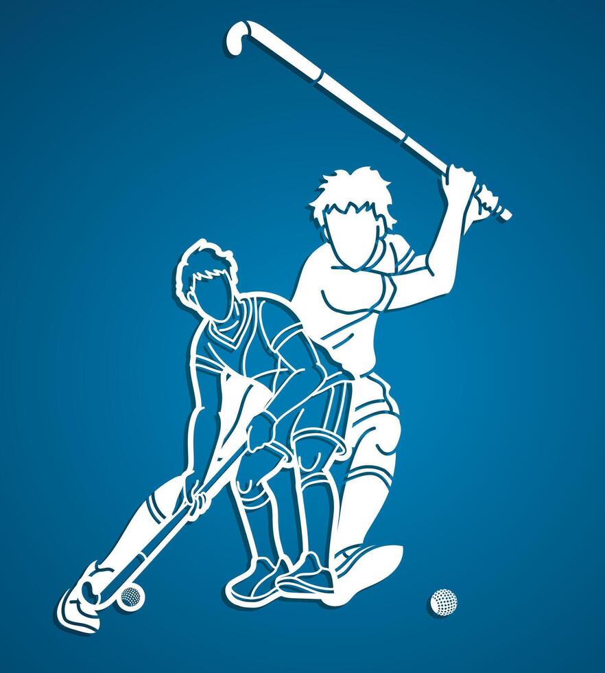 Silhouette Field Hockey Sport Team Mix Action Male Players Cartoon vector