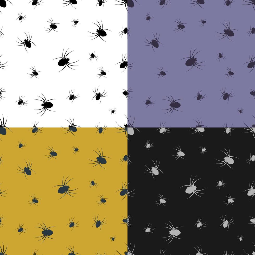 set of seamless patterns with silhouettes of terrible spiders. Ornament for decoration and printing on fabric. Design element. vector