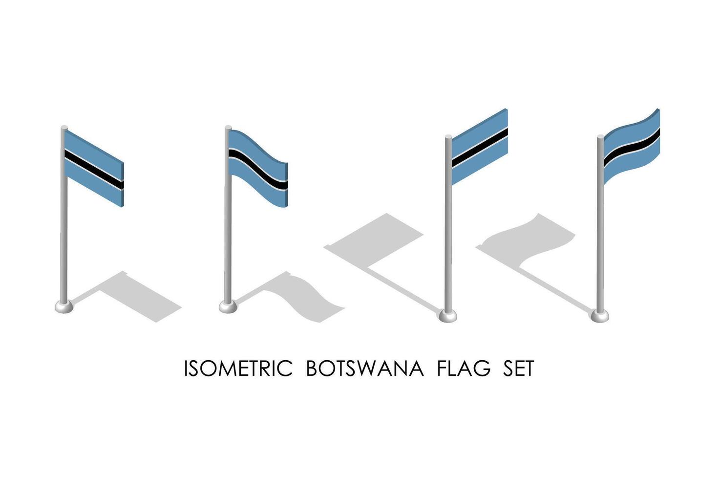 isometric flag of BOTSWANA in static position and in motion on flagpole. 3d vector