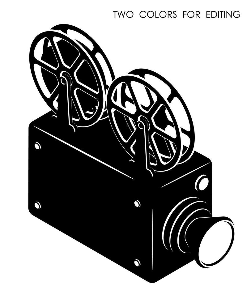 monochrome old camcorder. Filming movie on retro instrument. Film recording of movie. Isometric isolated on white background vector