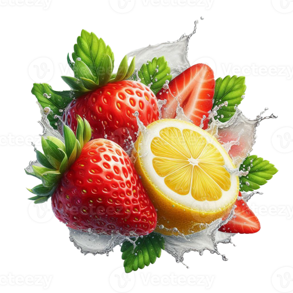 Sparkling Strawberry Lemon Water Highlights the key ingredients and the refreshing nature png