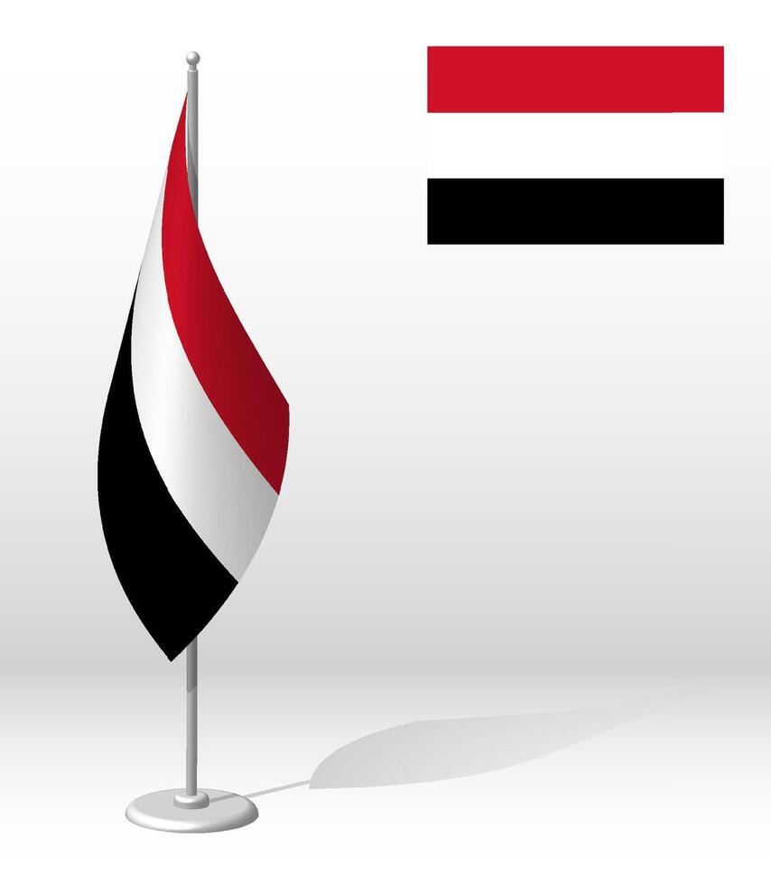 YEMEN flag on flagpole for registration of solemn event, meeting foreign guests. National independence day of YEMEN. Realistic 3D on white vector