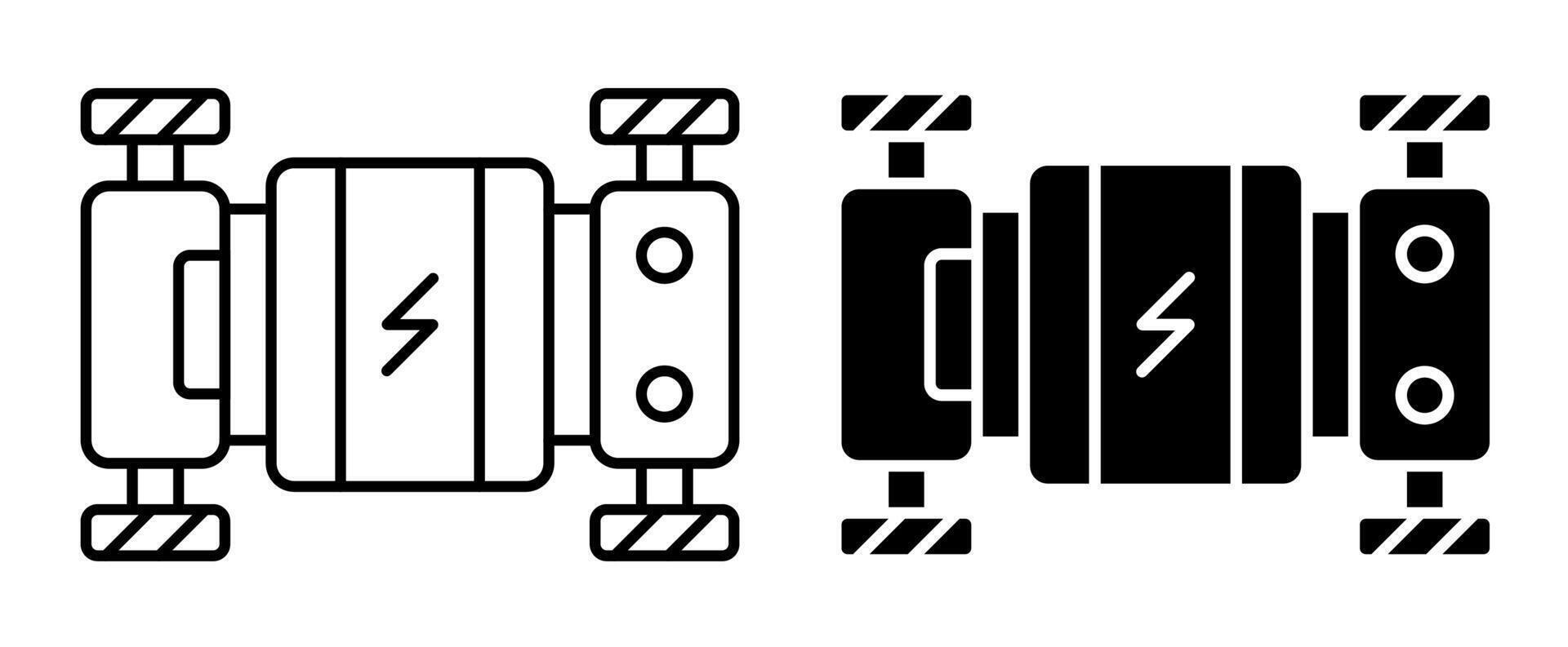 Liner icon. Electric vehicle platform. Electric vehicle chassis with batteries. Simple black and white isolated on white background vector