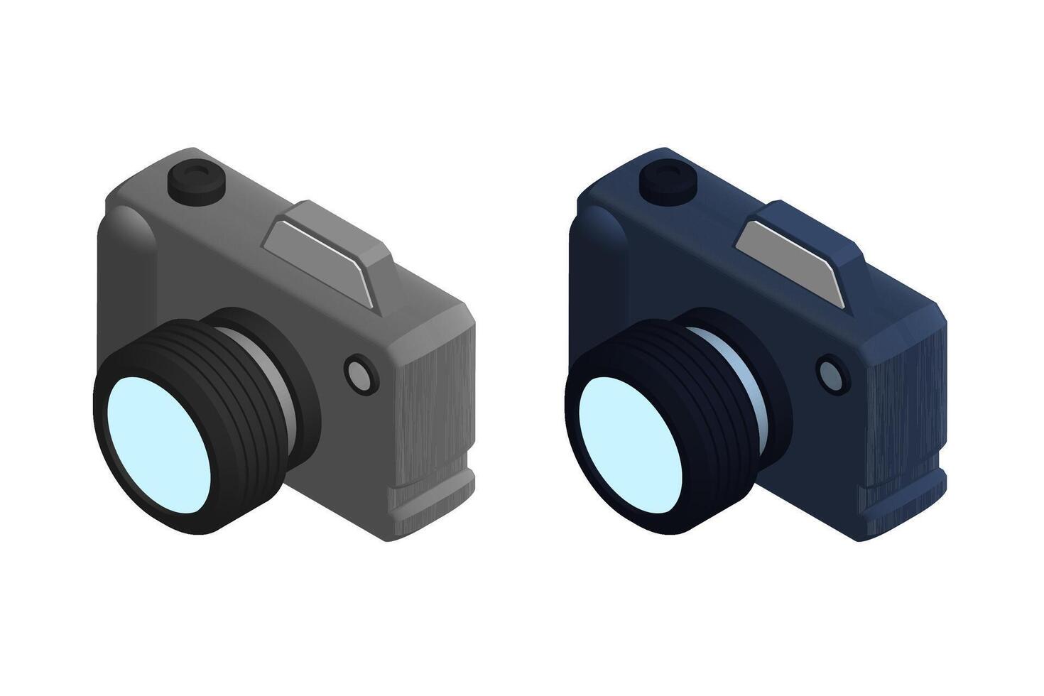 Isometric photo camera, equipment for photography. World Photography Day August 19th. Realistic 3D vector