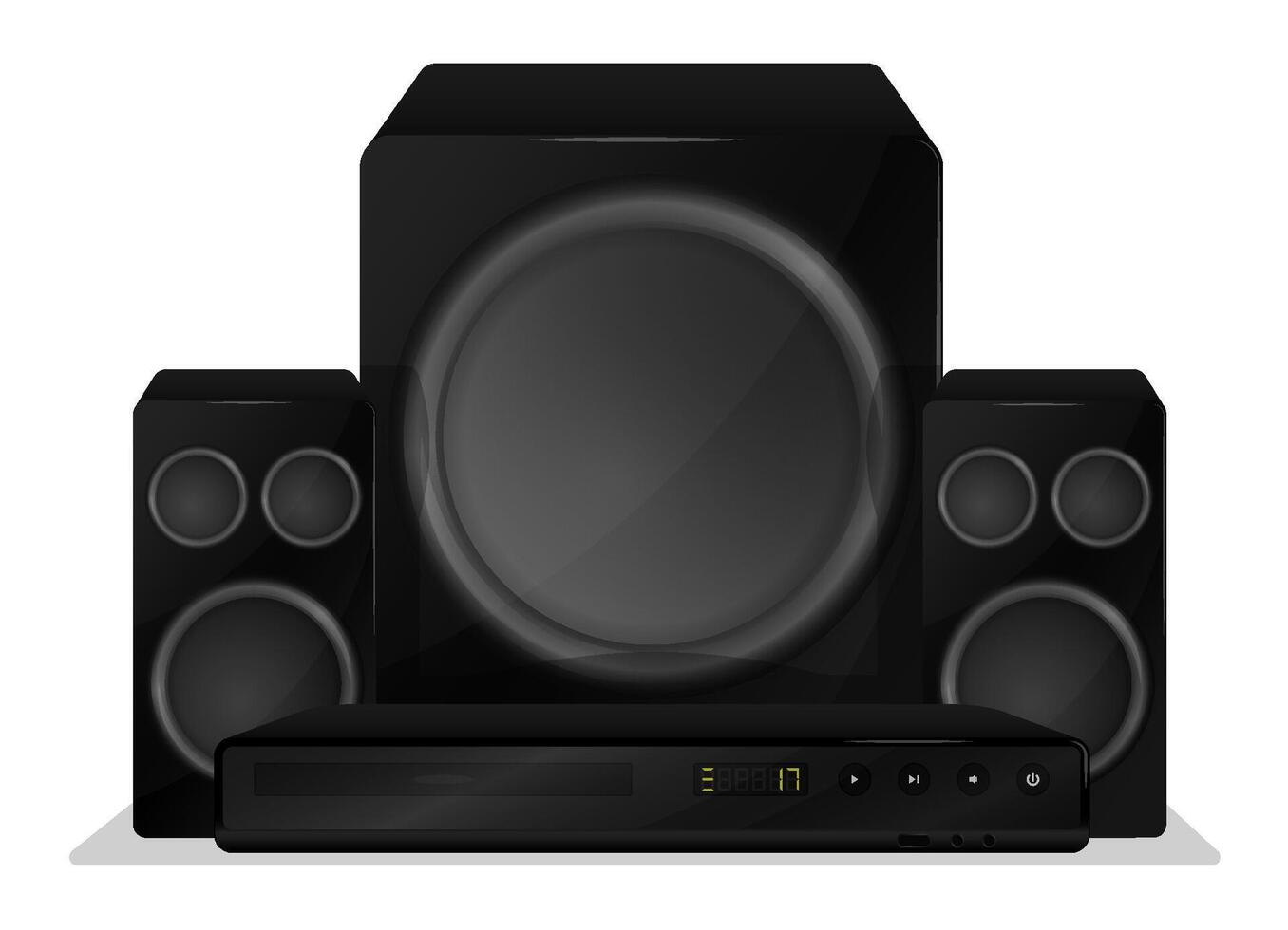 Realistic home theater with speakers. Premium home cinema equipment. Isolated on white background vector