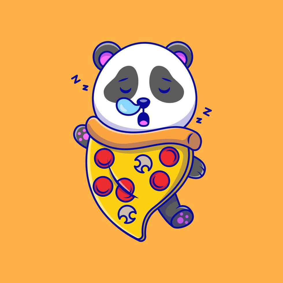 Panda Bear Sleeping With Pizza Cartoon Icon Illustration. Cute Animal Food Activities. Flat Cartoon. Suitable for any creative projects. vector