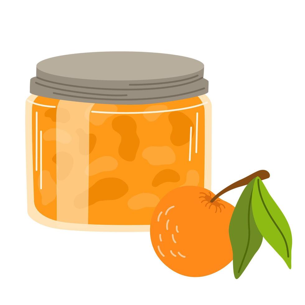 Orange jam. Homemade marmalade, jelly preserve. Berry confiture. Natural dessert, sweet food. Flat illustration isolated on white background vector