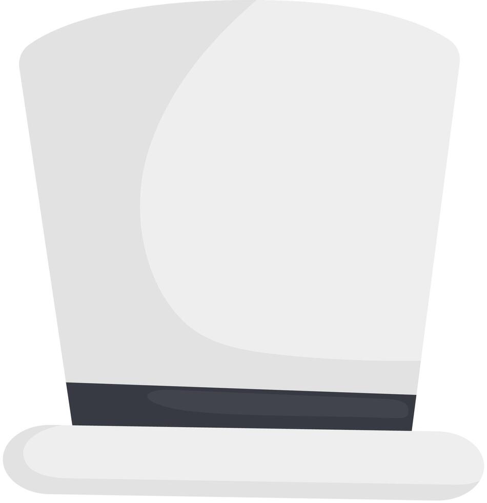 Retro white top hat with black stripe flat illustration isolated on white background. vector