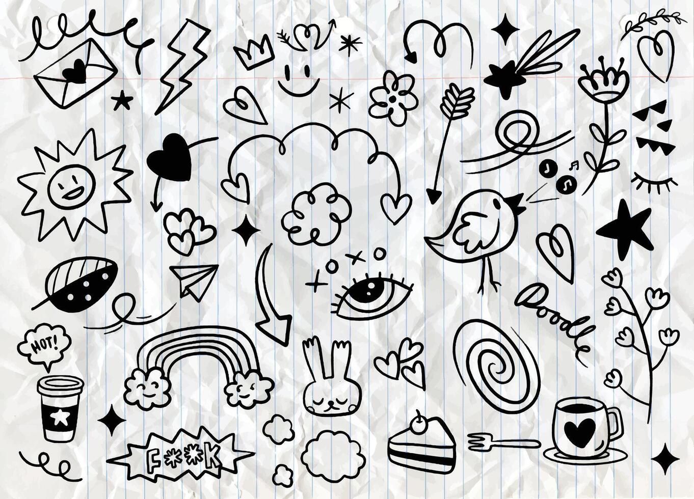 Hand Drawn Assortment of Cute Doodle Elements vector