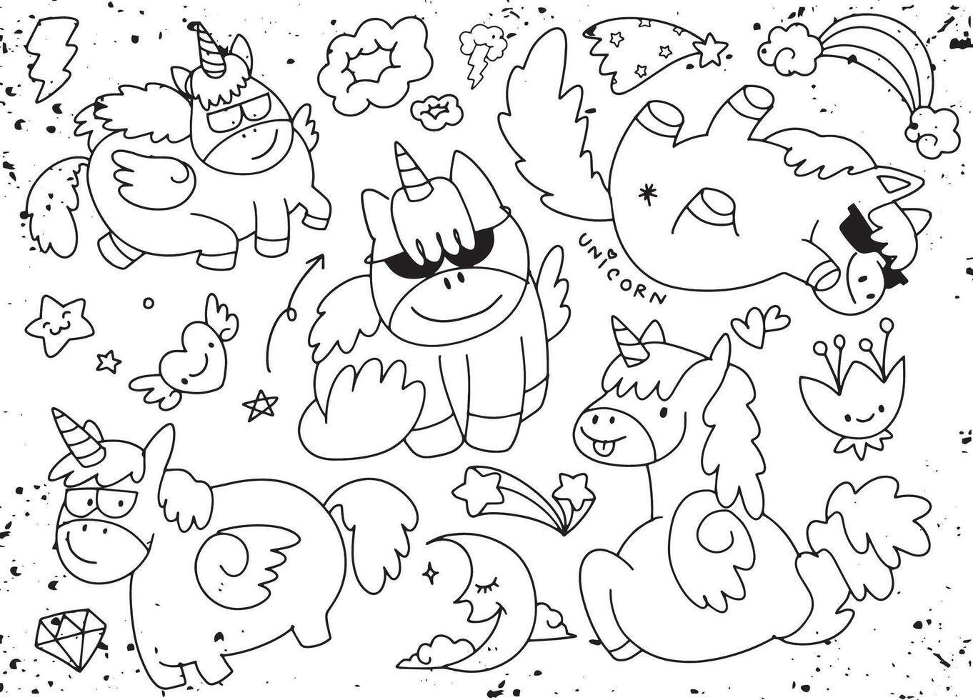 Hand Drawn Unicorns and Magical Elements Doodles vector