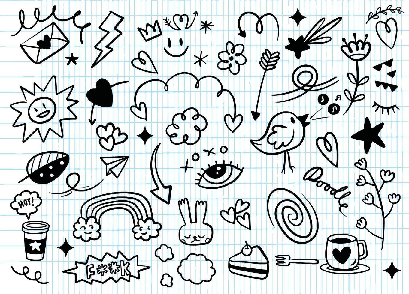 Hand Drawn Assortment of Cute Doodle Elements vector