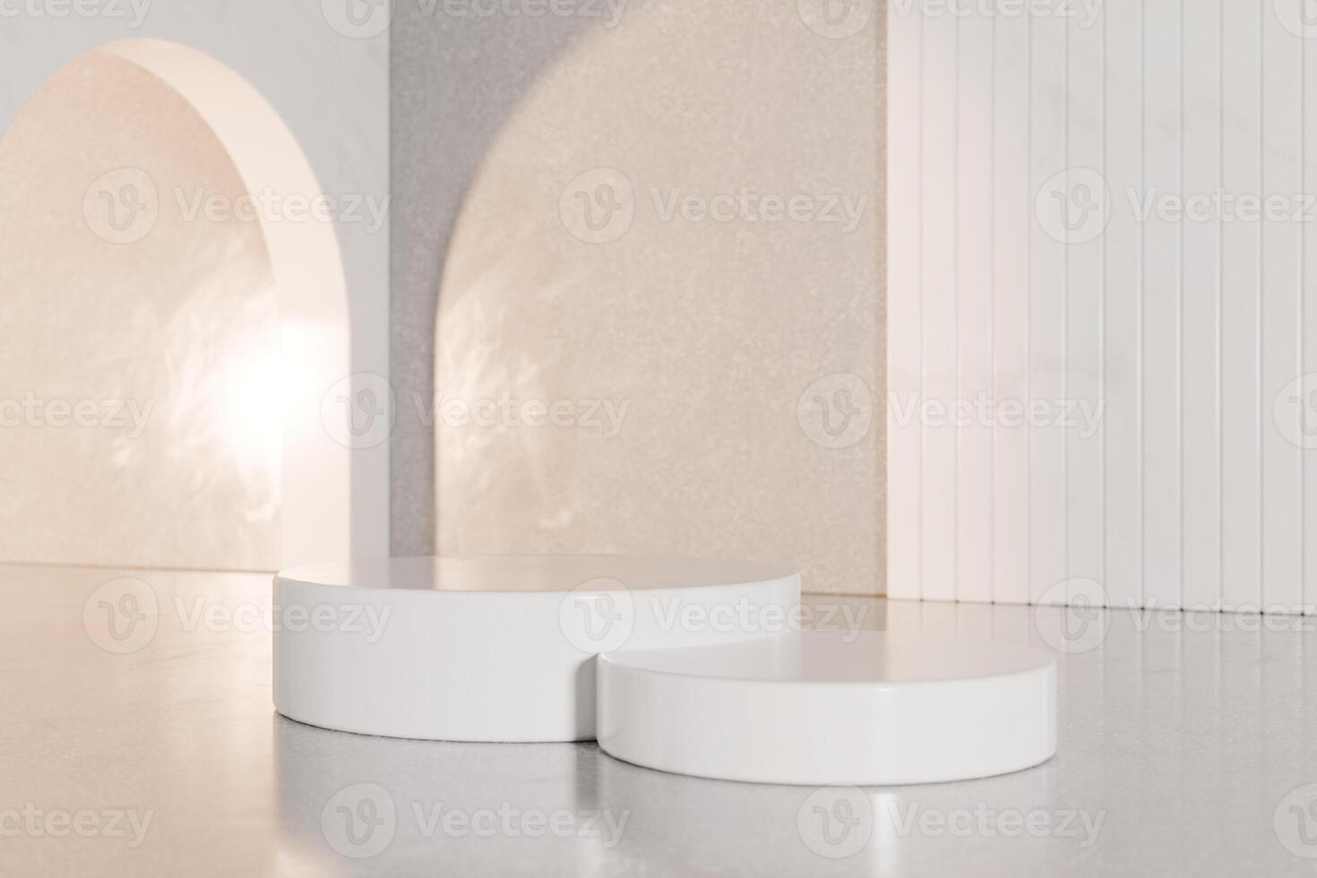 3D rendering image of round podiums for product presentation in studio photo
