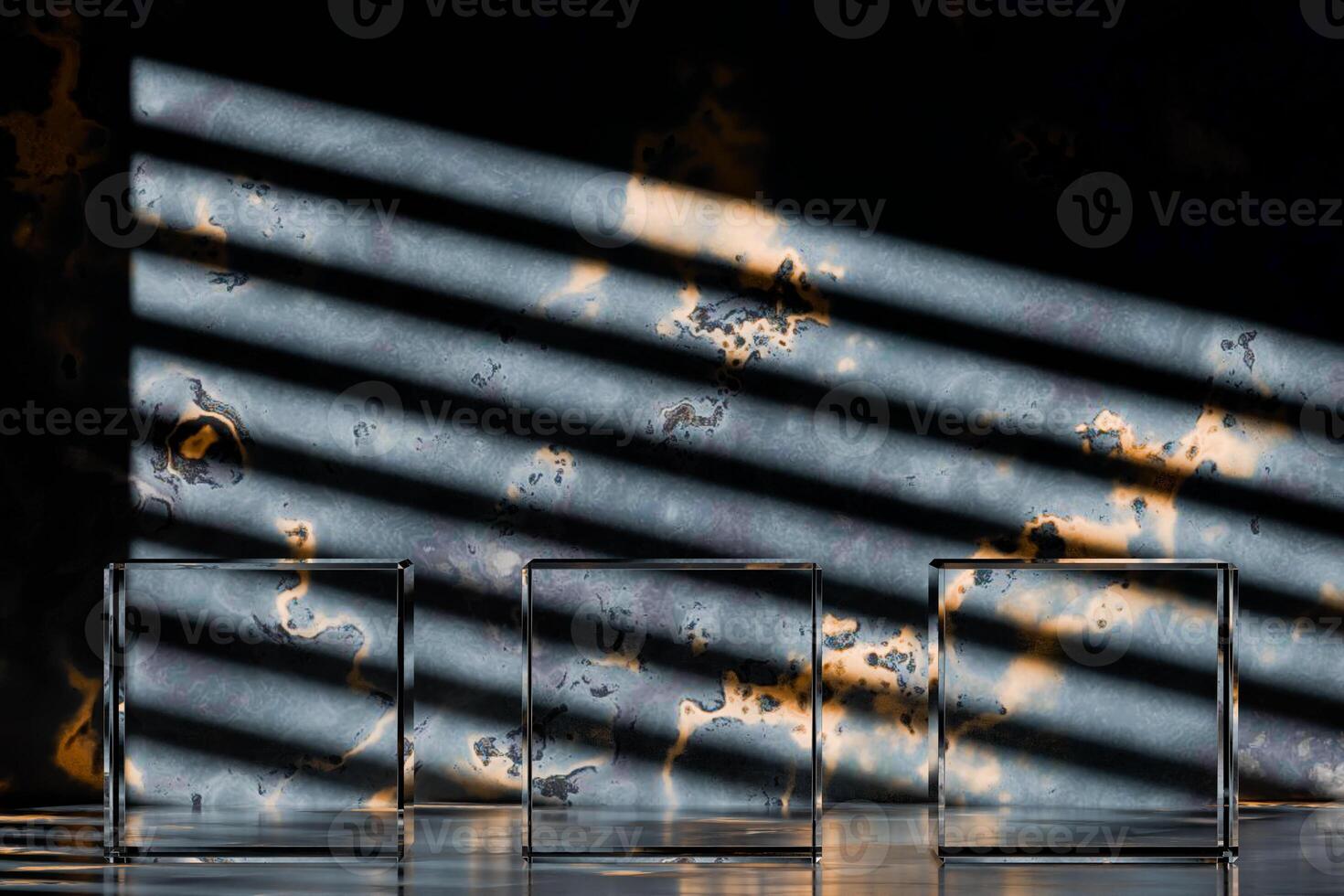 3D rendering of transparent podium for product presentation in room photo