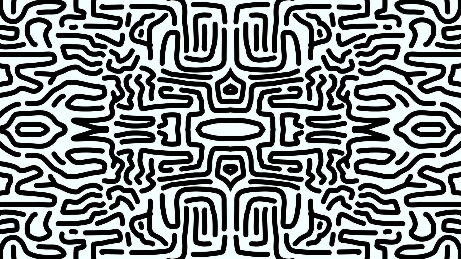 This captivating image features an abstract maze-like pattern rendered in bold black lines against a white background. The design is highly intricate, with a symmetrical composition that draws the eye vector