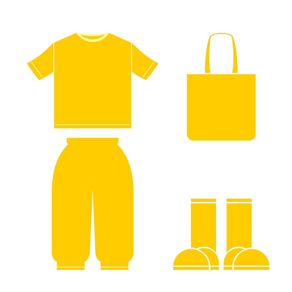 t-shirt, hat pants and orange tote bag, simple and comfortable style vector