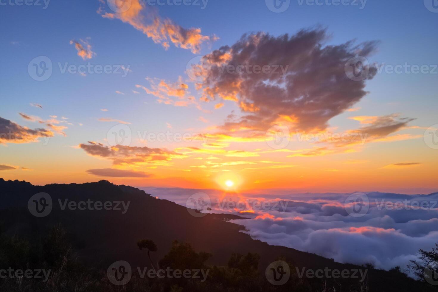 Beautiful Clouds Over the Mountains Create a Harmonious Atmosphere, Painting a Serene and Majestic Scene of Natural Beauty photo