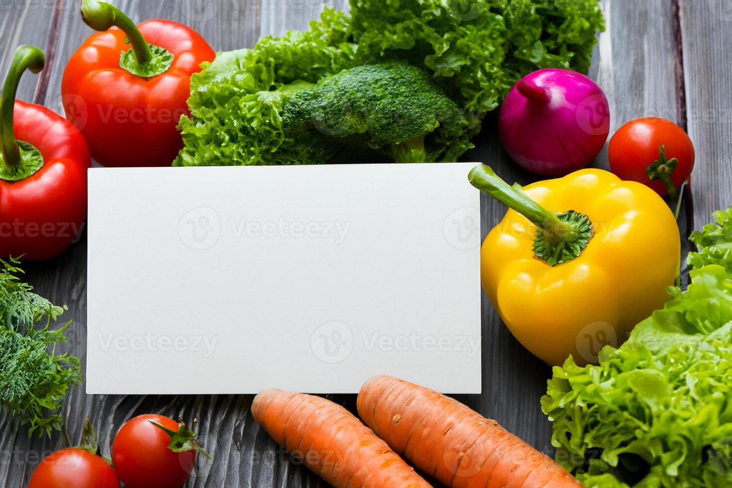 Beautiful Mockup Card with Vegetables Background A Fresh and Vibrant Display of Colorful Produce, Ideal for Promoting Healthy Eating and Farm-Fresh Cuisine photo