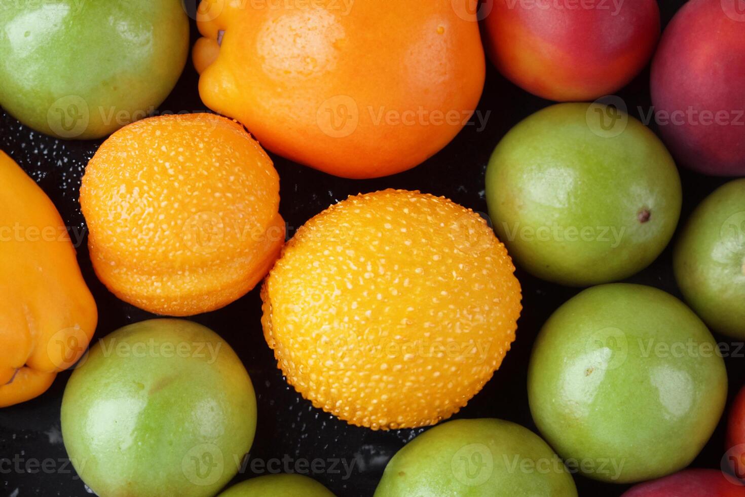 Beautiful Tropical Fruits Background A Luscious Display of Nature's Bounty, Featuring an Abundance of Colorful and Exotic Fruits Against a Vibrant and Refreshing Backdrop photo