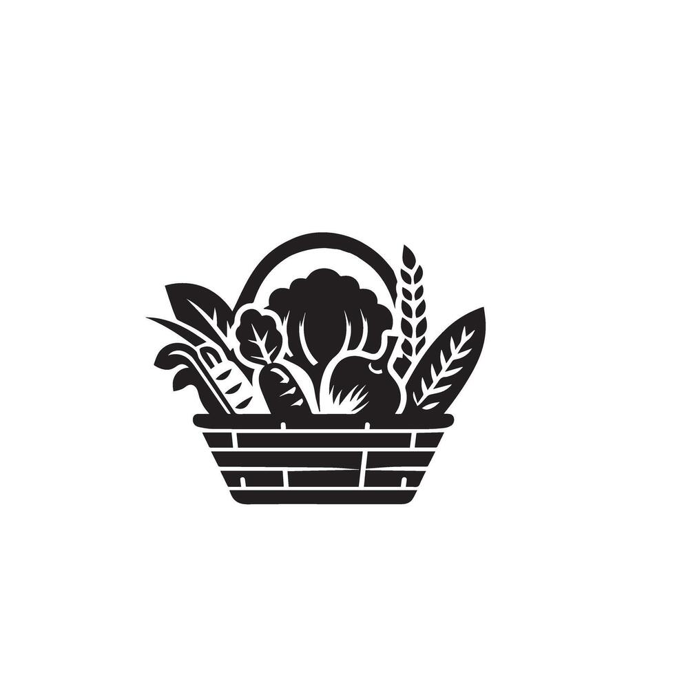 Vegetable with basket silhouette. Vegetable logo, vegetable illustration. vegetable black icon on white background. vector