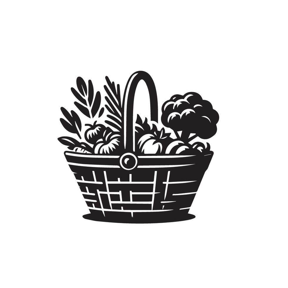 Vegetable with basket silhouette. Vegetable logo, vegetable illustration. vegetable black icon on white background. vector