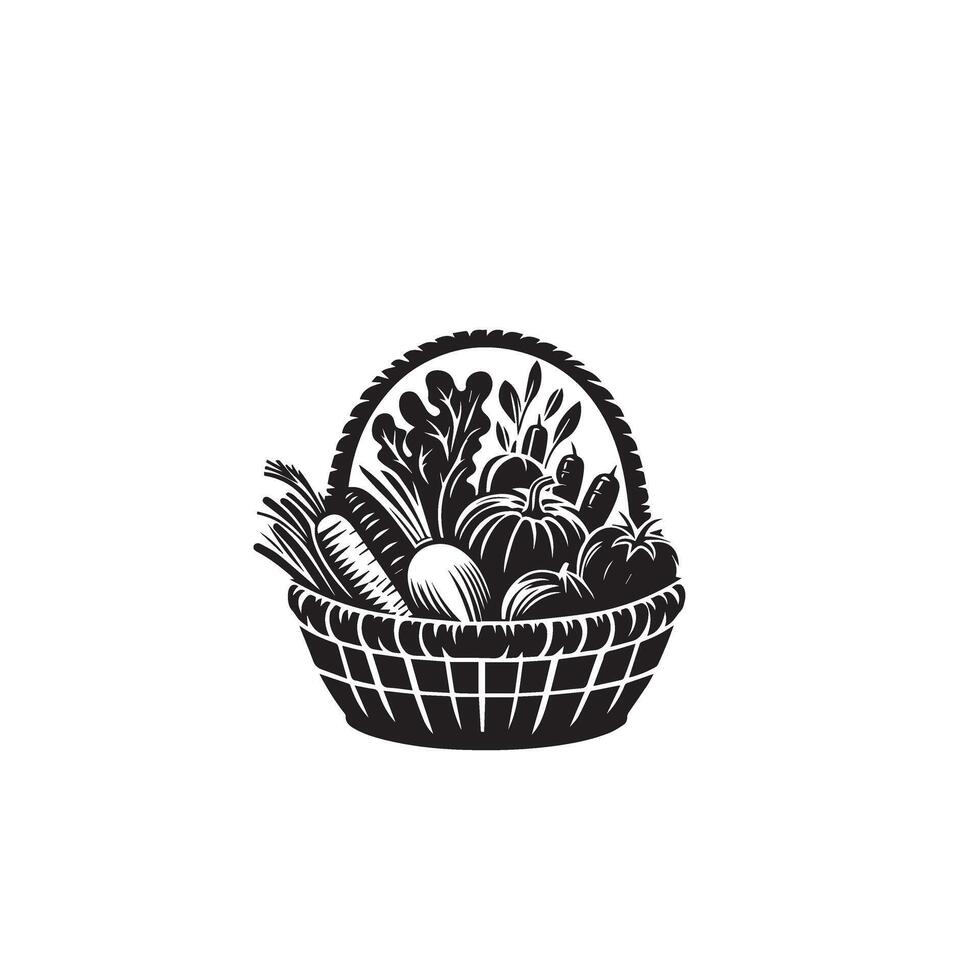 Vegetable with basket silhouette. Vegetable logo, vegetable illustration. vegetable black icon on white background. vector
