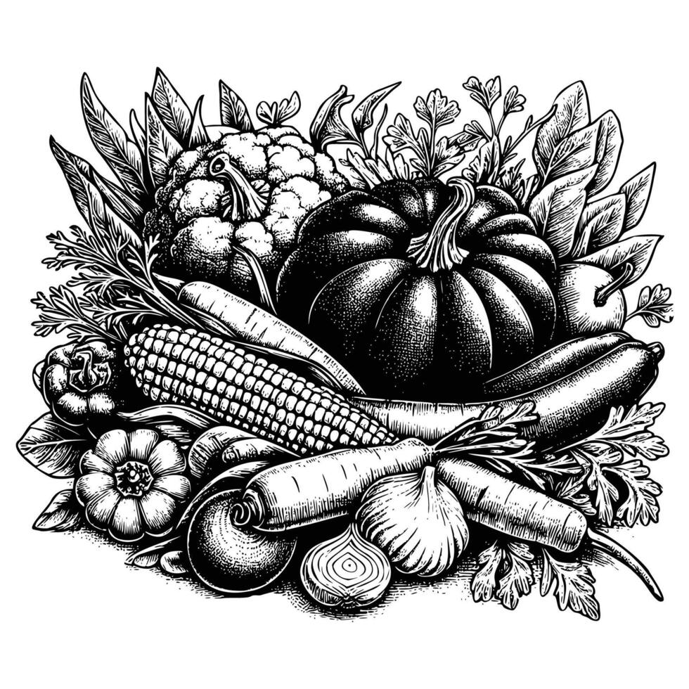 hand drawn vegetable black and white illustration. fresh vegetable drawing, isolated on white background vector