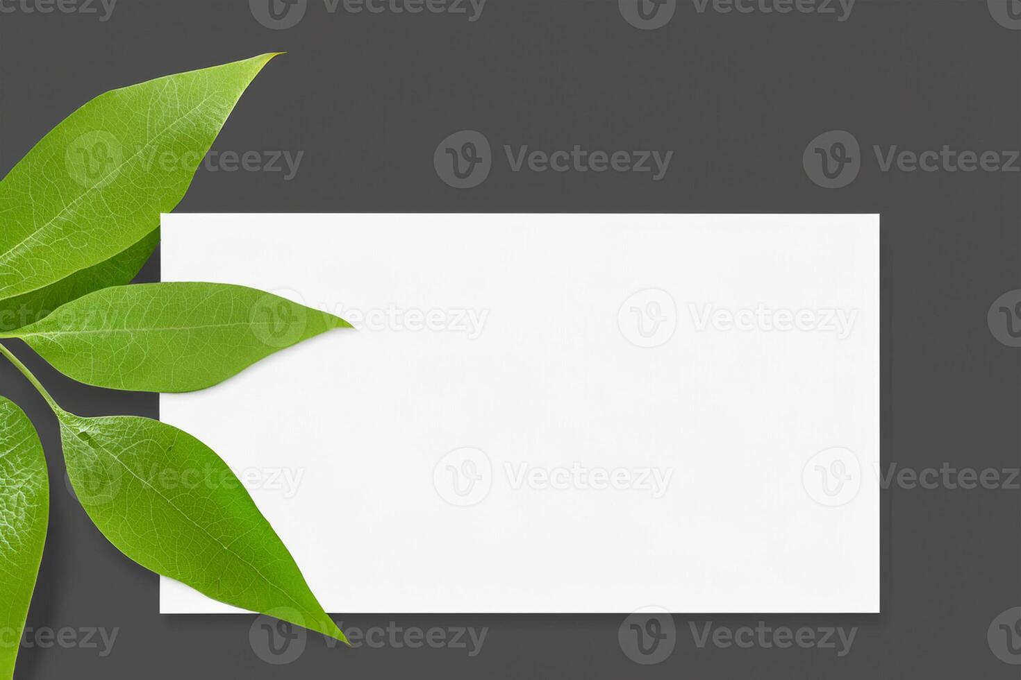 Beautiful Mockup Paper on Wooden Background Combined with Leaves, Creating a Charming and Natural Setting for Creative Designs and Artistic Presentations photo