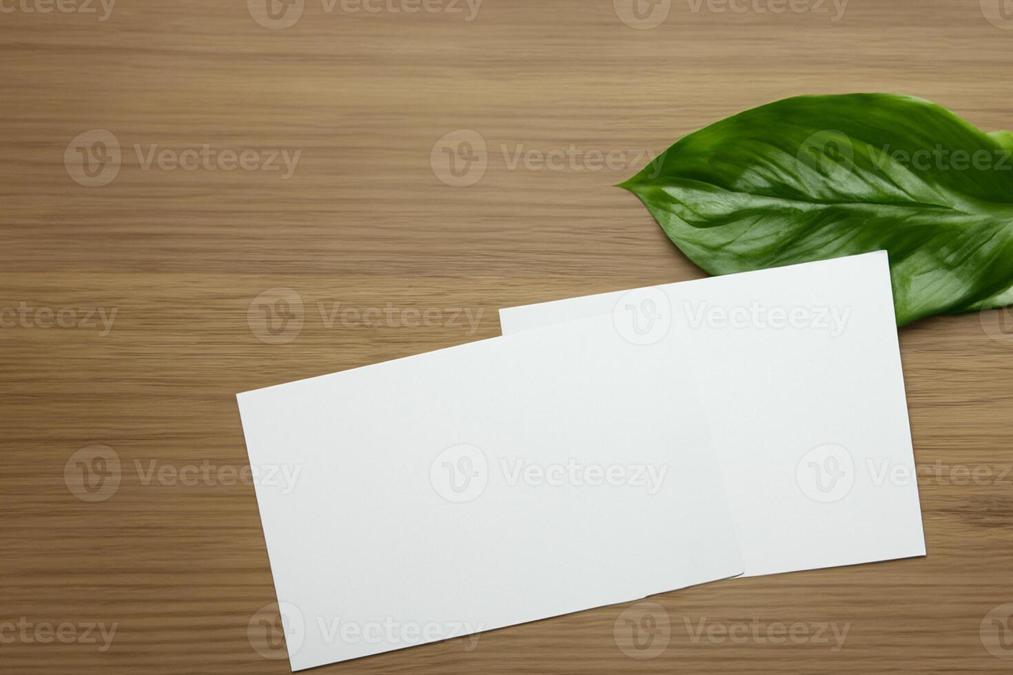 Wooden Background Combined with Leaves Enhances the Elegance of Paper, Creating a Stunning Composition Inspired by Nature's Harmony photo