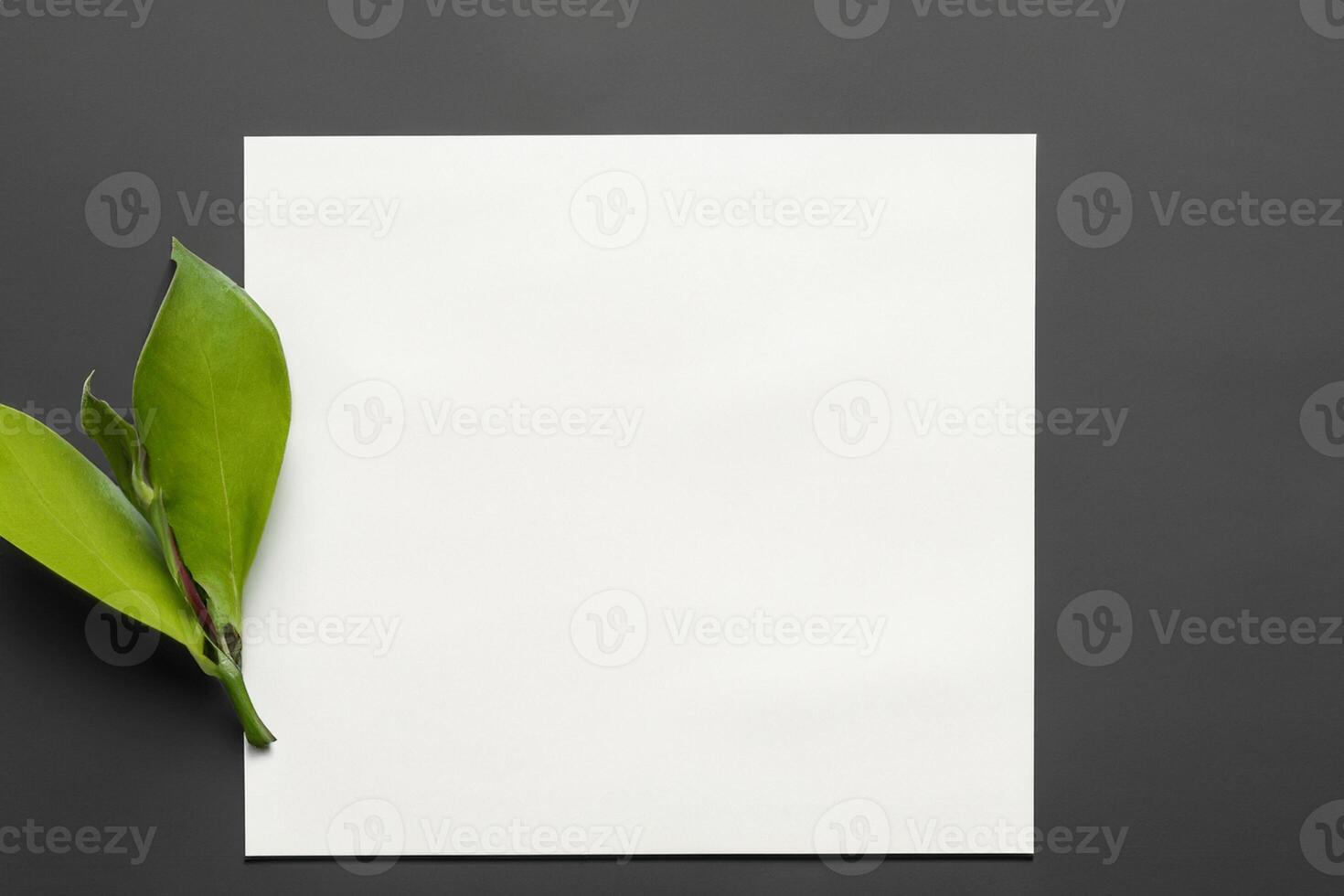 Beautiful Mockup Paper on Wooden Background Combined with Leaves, Creating a Charming and Natural Setting for Creative Designs and Artistic Presentations photo