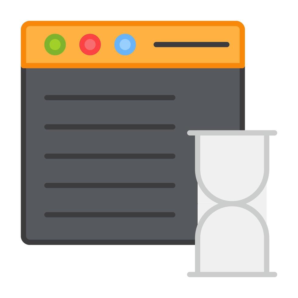 Sandglass with web page, flat design of web timer vector