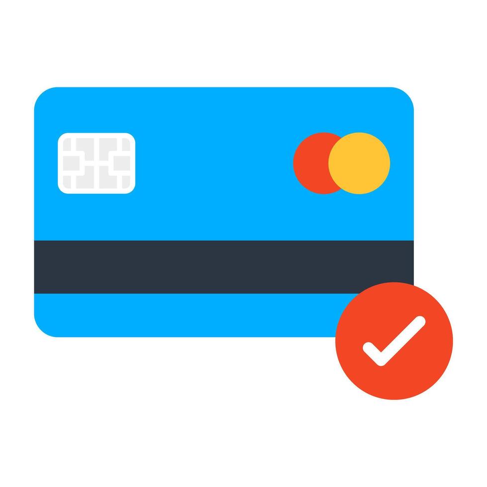 Tick mark with bankcard, icon of card accepted vector