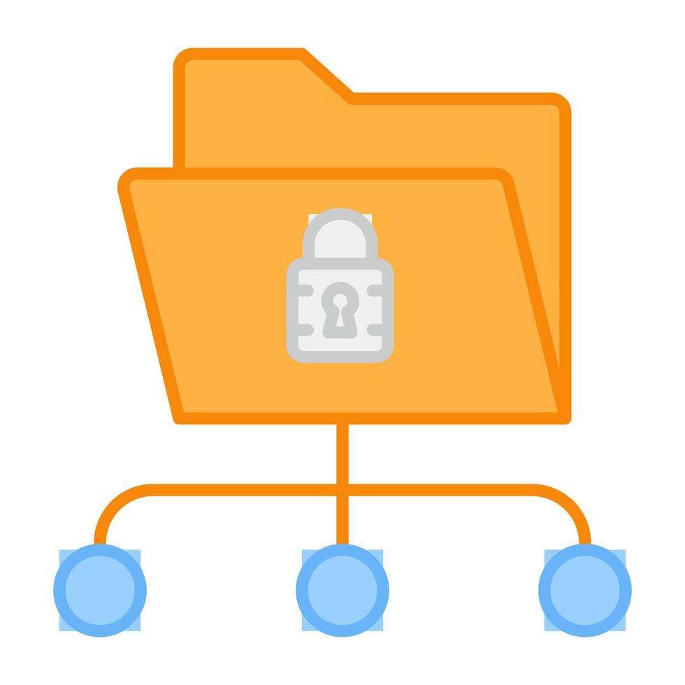 Folder with nodes and keyhole, flat design of secure folder network vector