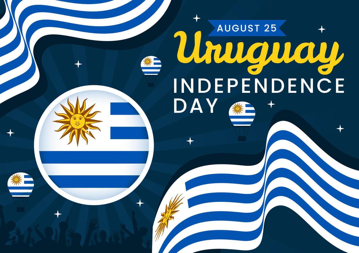 Happy Uruguay Independence Day Illustration on 25 August featuring Waving Flag and Ribbon in National Holiday Flat Style Cartoon Background vector