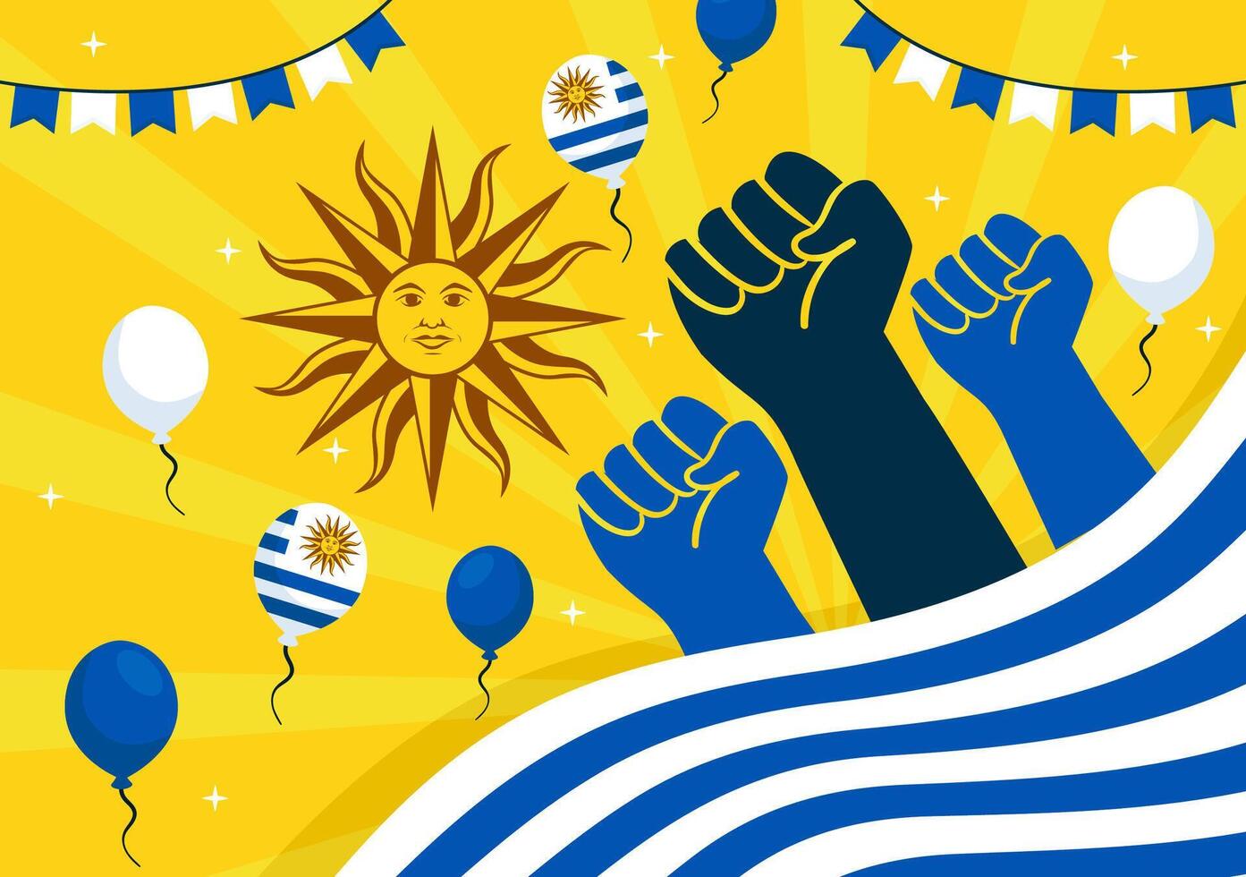 Happy Uruguay Independence Day Illustration on 25 August featuring Waving Flag and Ribbon in National Holiday Flat Style Cartoon Background vector