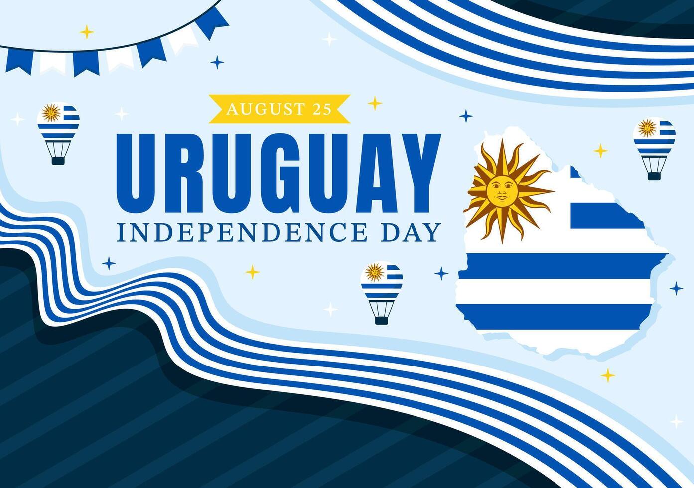 Happy Uruguay Independence Day Illustration on 25 August featuring Waving Flag and Ribbon in National Holiday Flat Style Cartoon Background vector