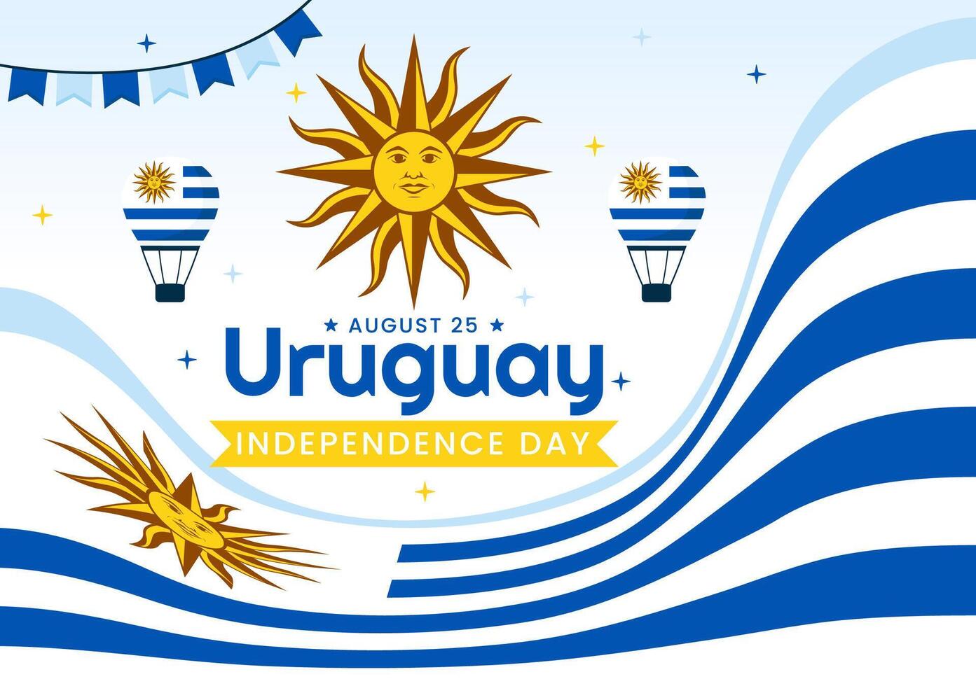Happy Uruguay Independence Day Illustration on 25 August featuring Waving Flag and Ribbon in National Holiday Flat Style Cartoon Background vector