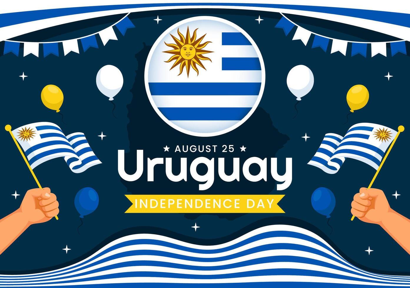 Happy Uruguay Independence Day Illustration on 25 August featuring Waving Flag and Ribbon in National Holiday Flat Style Cartoon Background vector