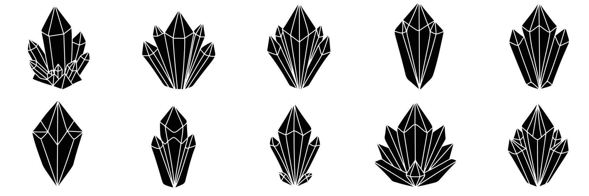 Collection of crystal silhouettes icon set. Hand drawn art. vector