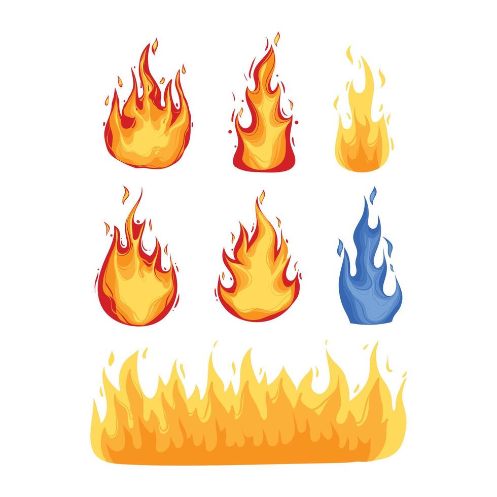 Set of fire flame icon illustration. isolated on white background. cartoon style isolated. vector