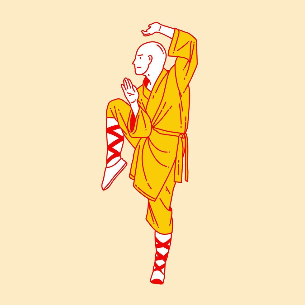 Simple cartoon illustration of shaolin kung fu 5 vector