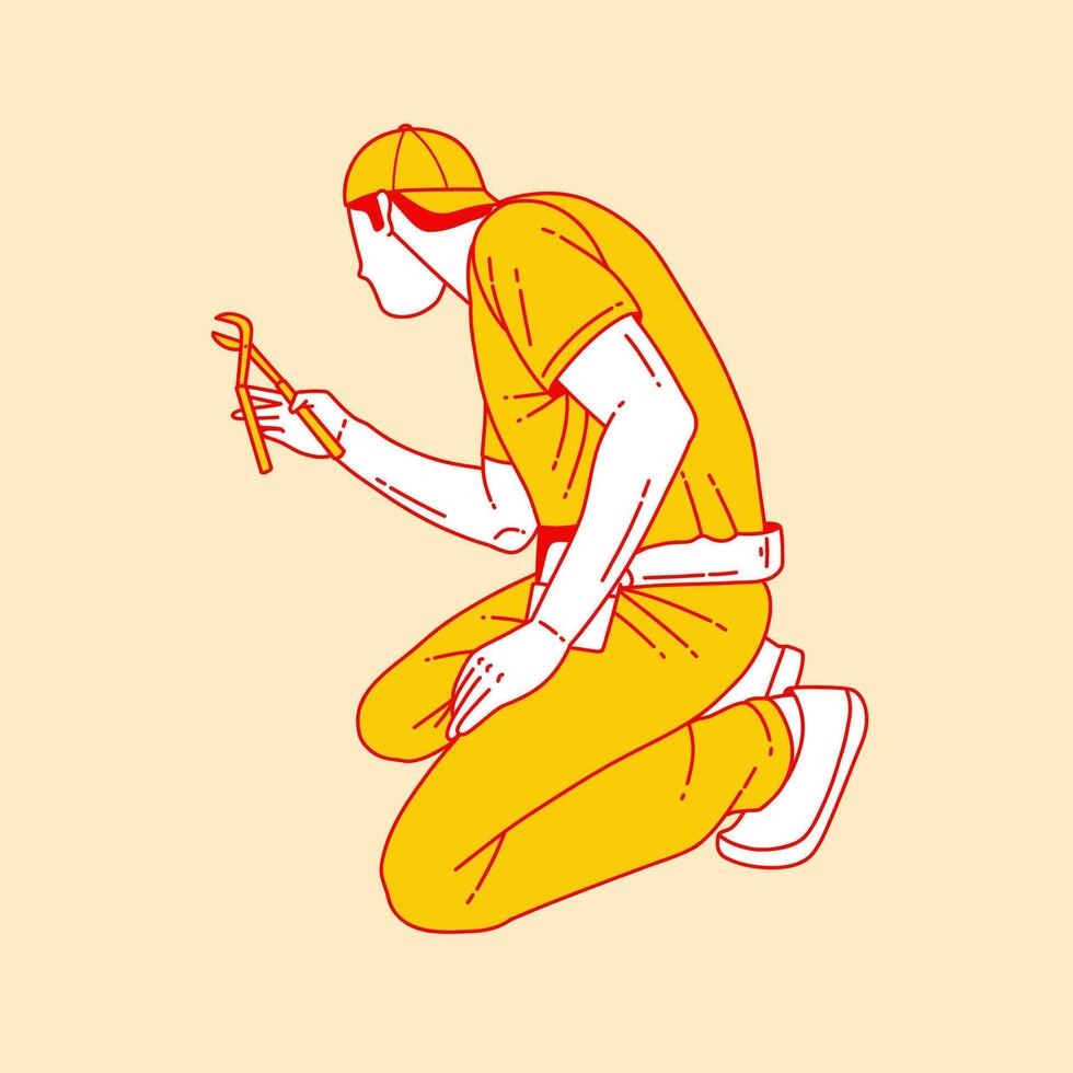 Simple cartoon illustration of a plumber 6 vector