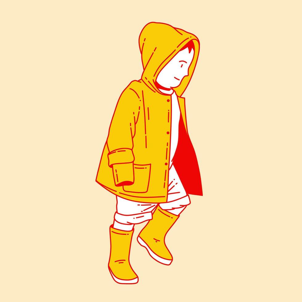 Simple cartoon illustration of a child wearing a raincoat 6 vector