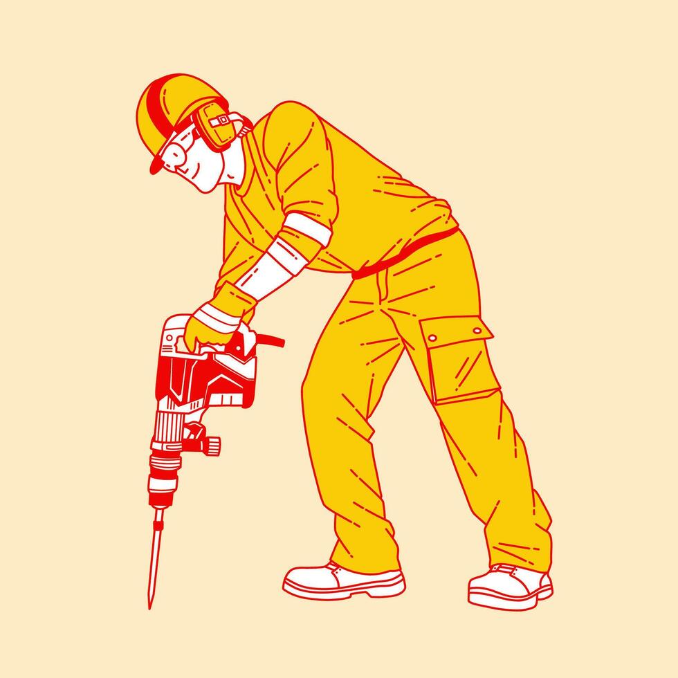 Simple cartoon illustration of a construction worker 2 vector